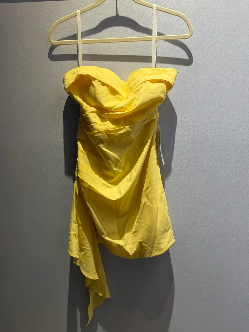 Strapless Yellow Ruched Mini Dress
